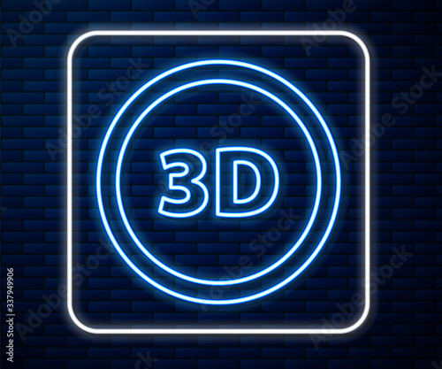 Glowing neon line 3D word icon isolated on brick wall background. Vector Illustration
