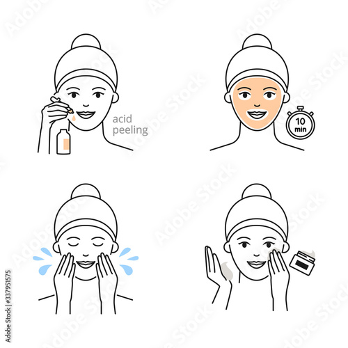 Applying acid peeling steps vector icons