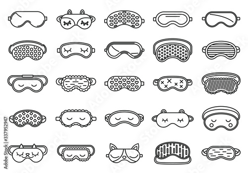 Face sleeping mask icons set. Outline set of face sleeping mask vector icons for web design isolated on white background