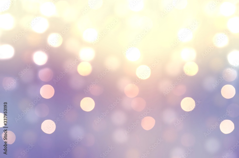 Christmas bokeh on lilac defocus background. Garland lights pattern. Festive shiny illustration.