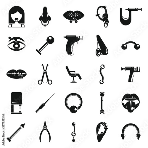 Piercing body icons set. Simple set of piercing body vector icons for web design on white background