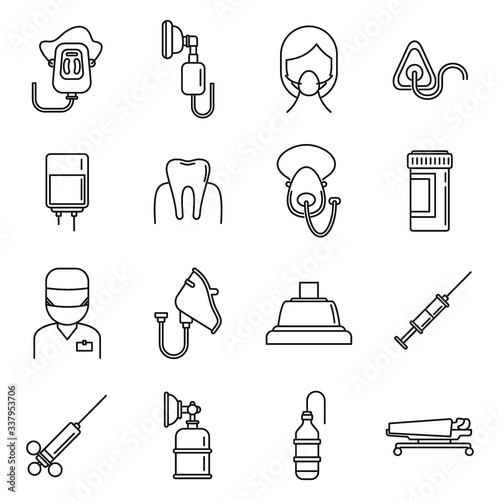 Clinic anesthesia icons set. Outline set of clinic anesthesia vector icons for web design isolated on white background