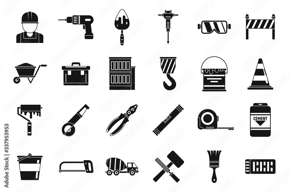 Safety building reconstruction icons set. Simple set of safety building reconstruction vector icons for web design on white background