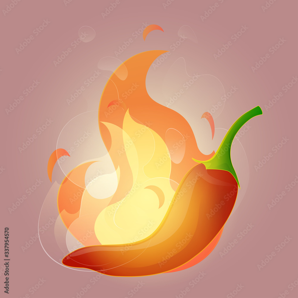 Obraz premium illustration Mexican Chili with a fireball on dark pink background