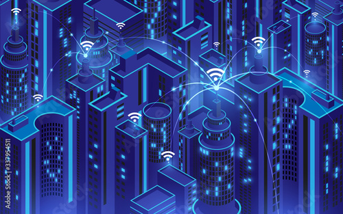 Smart city with wi-fi connection conceptual,information communication technology concept