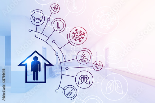 Coronavirus stay home interface, hospital lobby