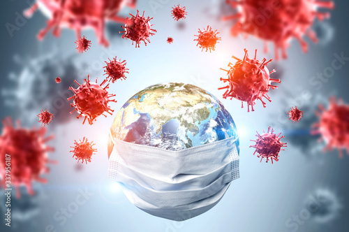 Earth in mask, coronavirus pandemic concept