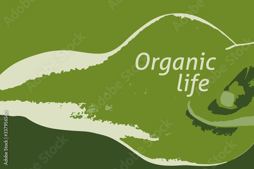 Vegetarian eco concept. Healthy organic food. Green leaves. Vector poster.