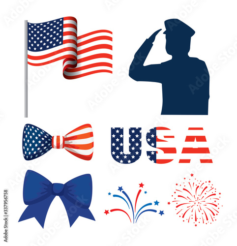 set icons of happy memorial day vector illustration design