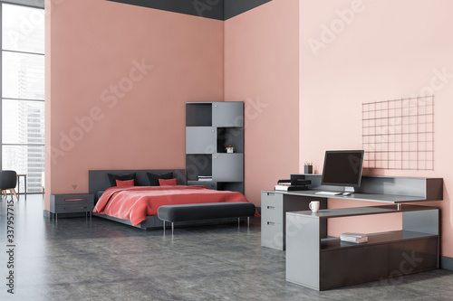 Pink master bedroom with home office