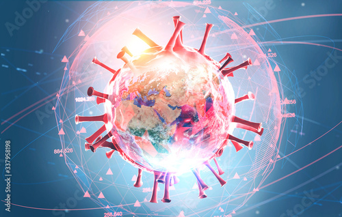 Earth hologram and coronavirus covid 19 pandemia