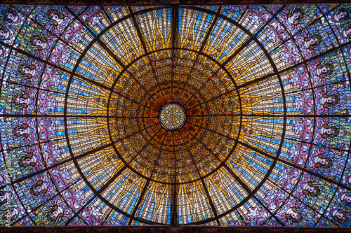 October 2014 - Barcelona, Spain - Stained Glass Ceiling of Palace of Catalan Music