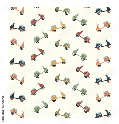 Scooter vintage motorcycle seamless pattern background. flat Background vector. vintage vector