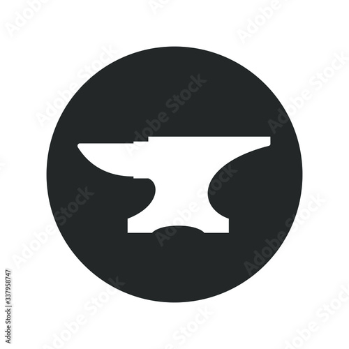 Anvil for blacksmith graphic icon. Anvil sign in the circle isolated on white background. Smithy symbol. Vector illustration