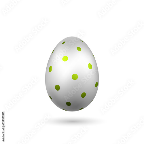 Easter egg 3D icon. Silver color egg, isolated white background. Bright realistic design, decoration for Happy Easter celebration. Holiday element. Shiny pattern. Spring symbol. Vector illustration