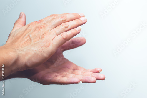 World encouragement campaign "#ClapForOurCareres" to Medical team fight with Covidvirus.Closeup male hand applause with doctor and nurse overlay.