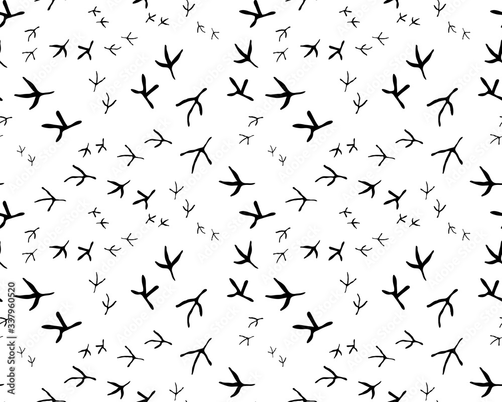 Iillustration of black traces of birds, seamless wallpaper	