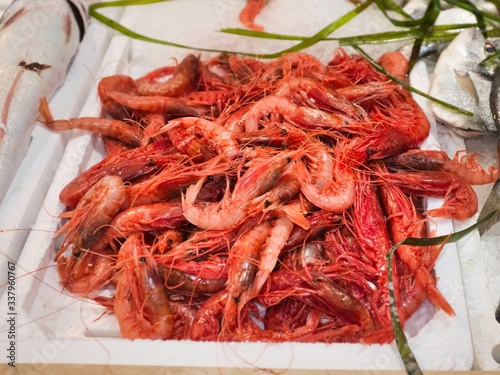 Shrimp at the fish market in Cagliari Sardinia Italy