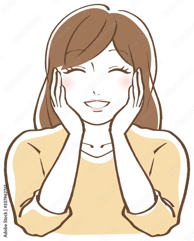 頬杖をつく笑顔の女性のイラスト Stock Vector Adobe Stock