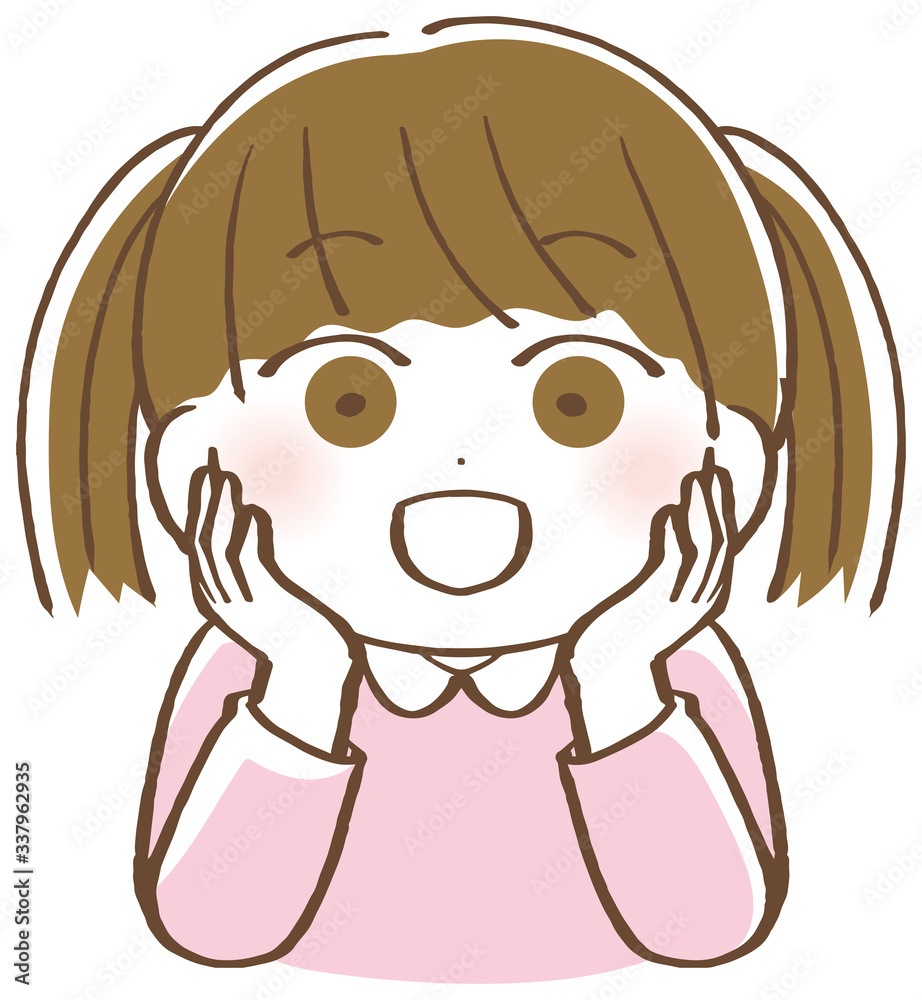 Naklejka premium 頬杖をつく女の子のイラスト