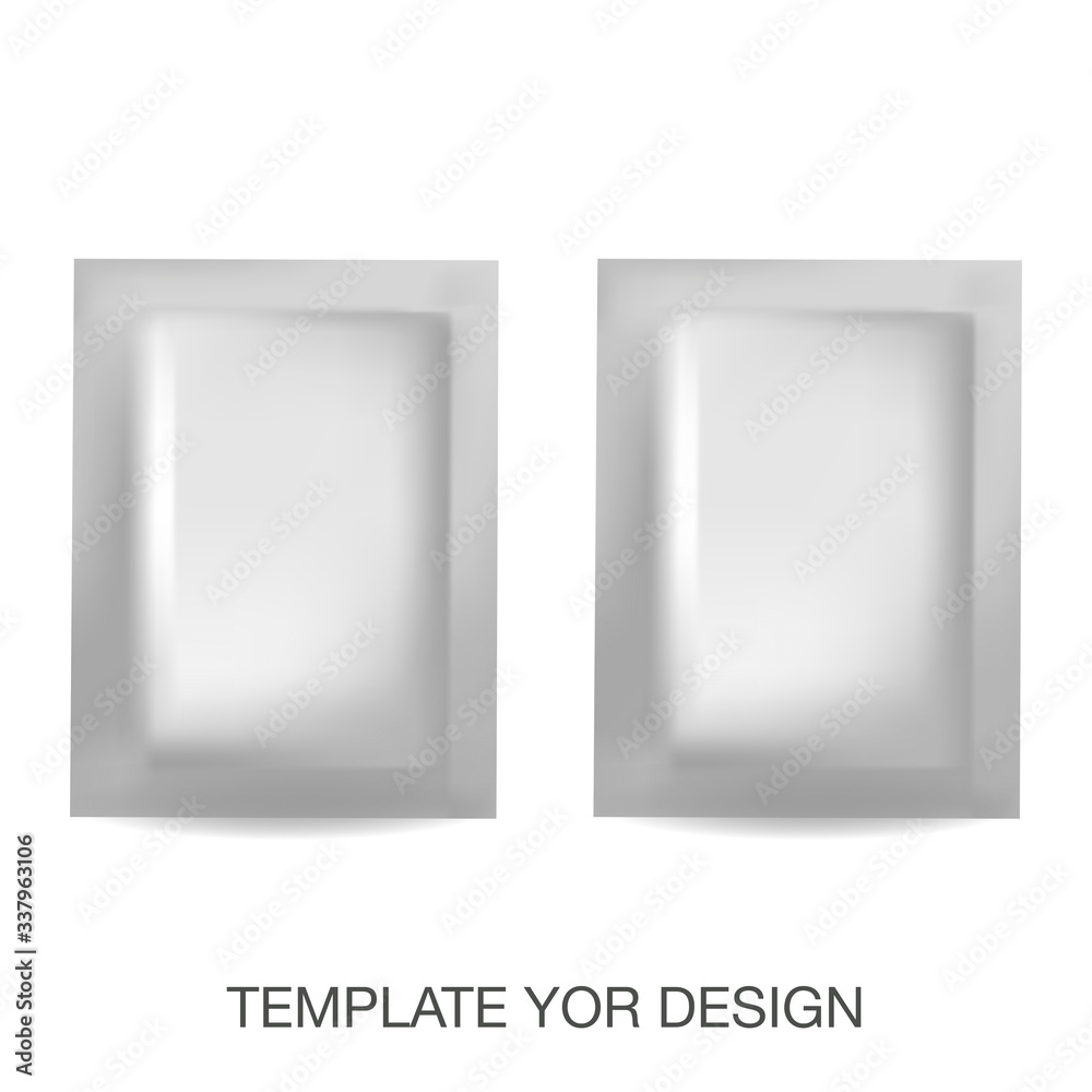 Mockup Blank Foil Packaging Sachet .Template of blank sachet packaging for food, cosmetic and