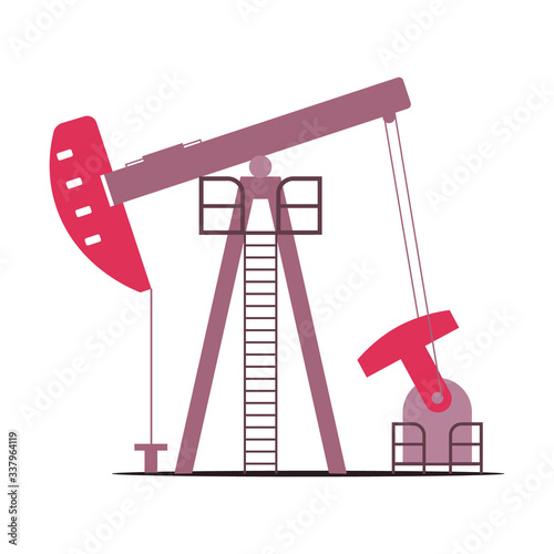 Oil pump cartoon vector illustration. Industrial pumpjack flat color object. Refinery plant heavy machinery isolated on white background. Burning fossil fuels mining, gas extraction equipment
