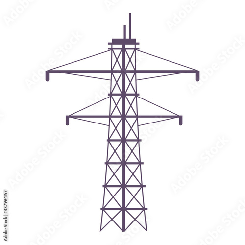 Electric tower cartoon vector illustration. Powerline pylon flat color object. Large metal construction for electricity distribution isolated on white background. Telephone, power line