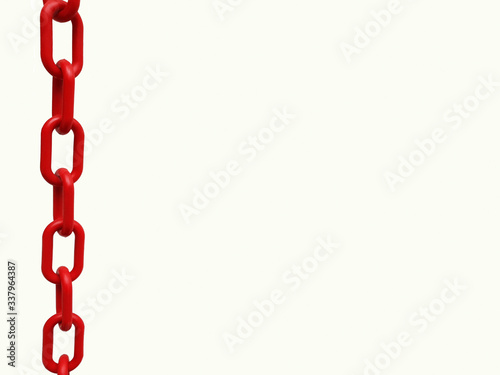 Red chain on white background with side.