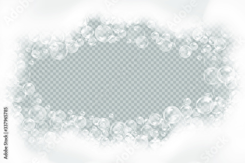 Bath foam isolated on transparent background. Shampoo bubbles texture.Sparkling shampoo and bath lather vector illustration. 