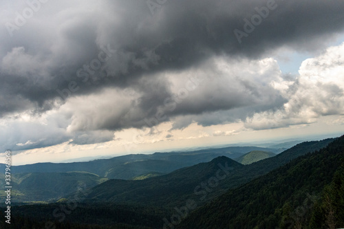 View of Bucegi Mountains, Bucegi National Park, Romania, cloudy day, autumn time