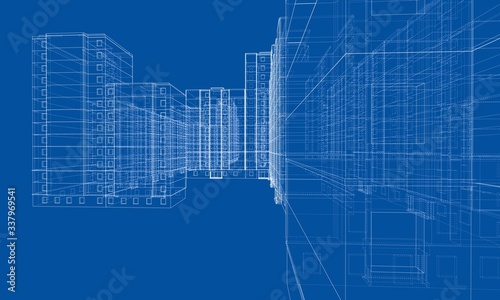 Vector wire-frame model of a multi-storey building