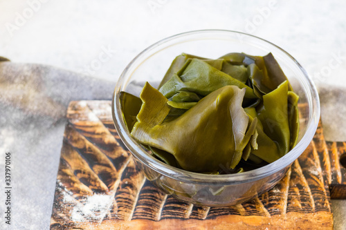 Kombu or laminaria leaves -  Japanese or Chinese seaweed salad.