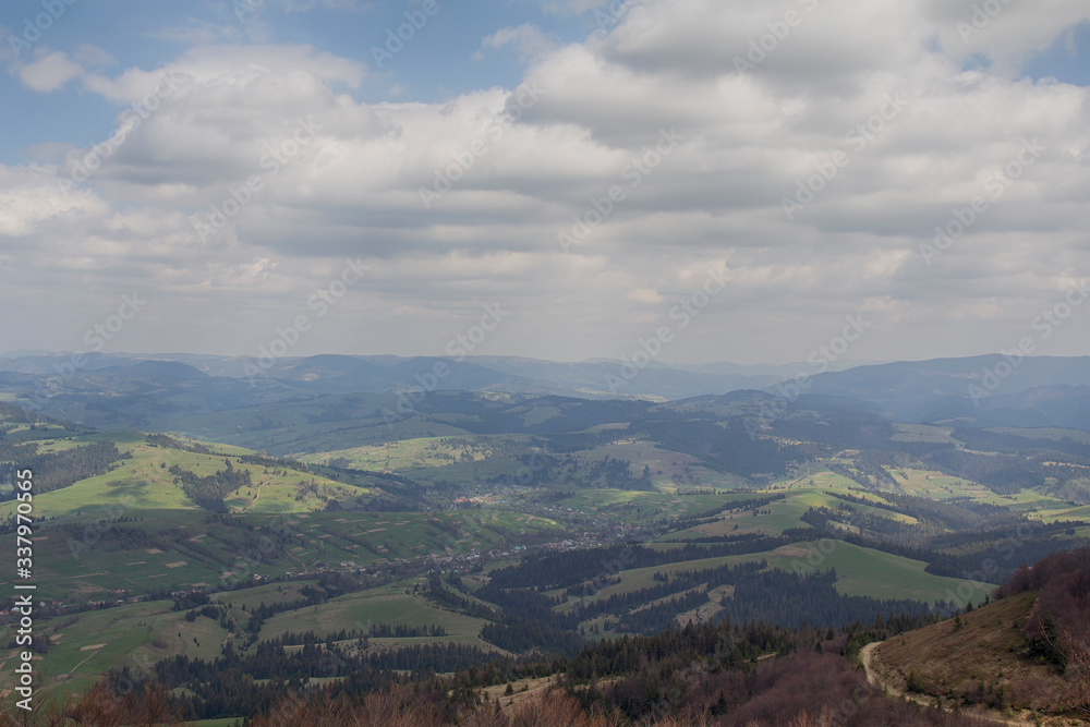 Beautiful mountain landscape with sunlight. Carpathians