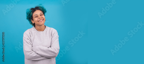 afro american brunette girl isolated on color background