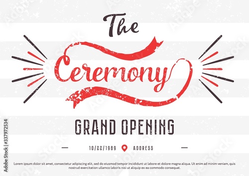Grand opening. Event flyer template of grand opening celebration ceremony. Opening soon banner design.