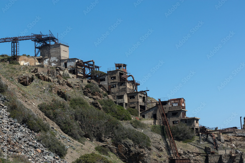 Punta Calamita mines abandoned Building, Old mine remains on Elba island on Tuscan archipelago, Tuscany, Italy