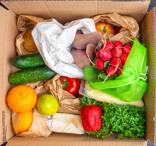grocery paper shopping eco box with healthy food