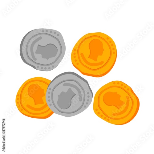 Gold and silver ancient Roman gold coins isolated on white background. Vector illustration