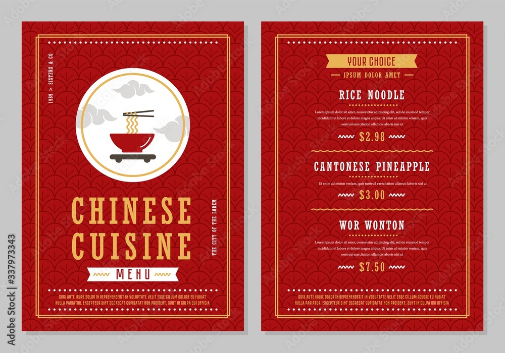 Chinese Restaurant Menu Chinese Menu Layout Design Brochure Or Food 