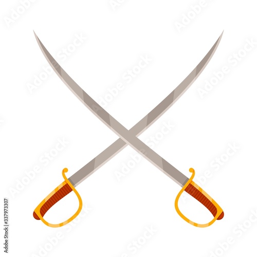 Cavalry sabers icon with gold handle isolated on white background. Steel arms, medieval weapon. Vector illustration