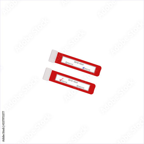Coronovirus test tube vector icon. Positive and negative result on white isolated background. Layers grouped for easy editing illustration. For your design.