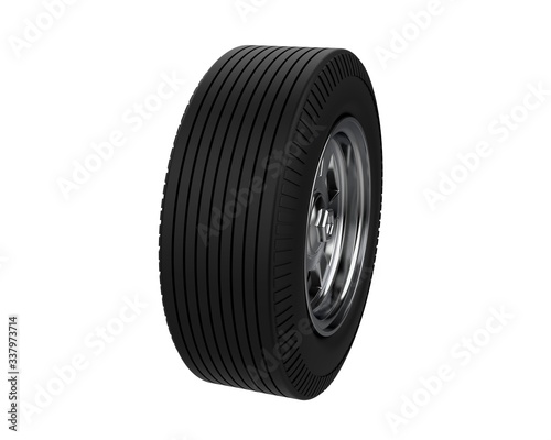 Wheel with tire. Car tire isolated on white background. 3d illustration.