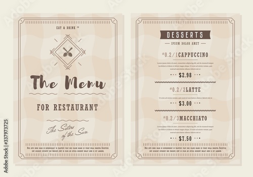Menu restaurant. Food menu layout design brochure or food flyer template. Fast food brochure, restaurant template design vector illustration.