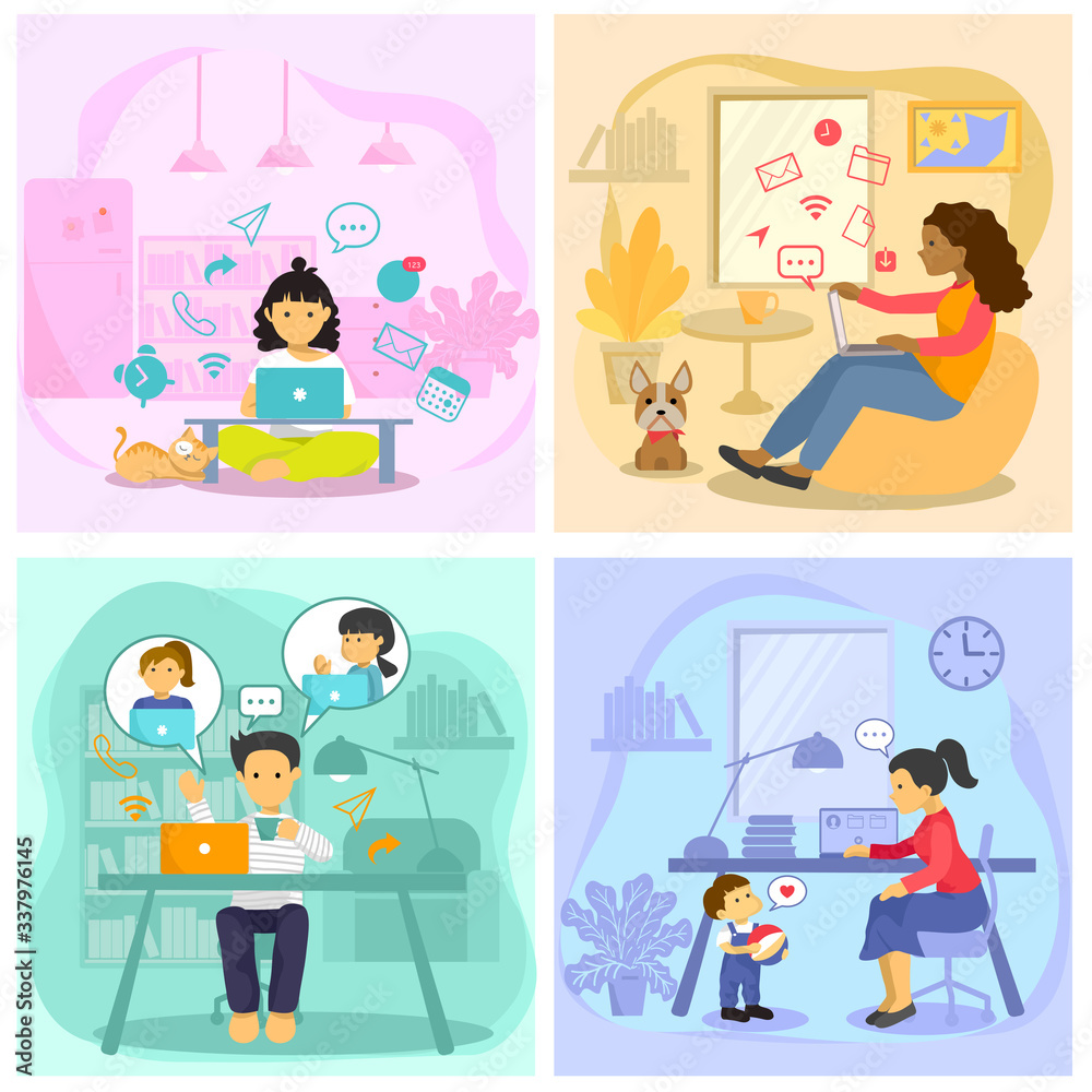 work from home with notebook computer during the coronavirus outbreak. meeting online and social distancing. work from home with notebook computer during the coronavirus outbreak. meeting online and social distancing.