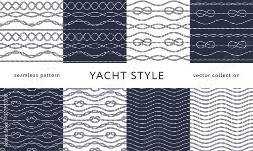 Nautical rope seamless patterns. Yacht style design.