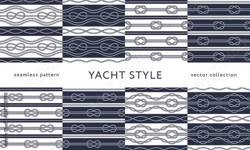 Nautical rope seamless patterns. Yacht style design.