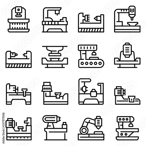 Lathe icons set. Outline set of lathe vector icons for web design isolated on white background