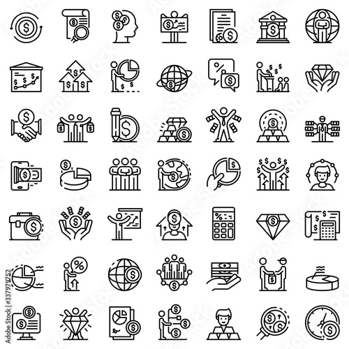 Broker icons set. Outline set of broker vector icons for web design isolated on white background
