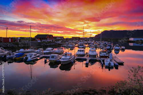 Sunrise in Salhus marina, Nordland county