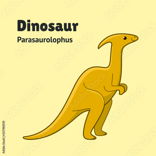 Cartoon dinosaur - parasaurolophus. Cute character for children. Vector illustration in cartoon style.
